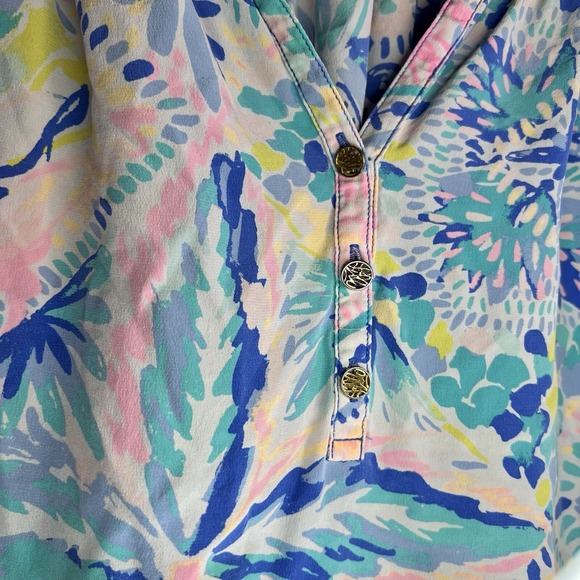 Lilly Pulitzer Women XS Elsa Silk Tunic Blouse Dancing on the Deck rainbow color - Picture 4 of 6